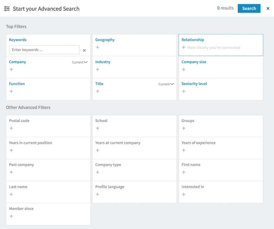 Geavanceerd zoeken naar nieuwe connecties op op Linkedin